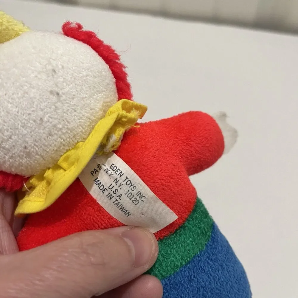 Eden Primary Color Block Terrycloth Clown Rattle Plush Baby Toy Circus RARE Vtg